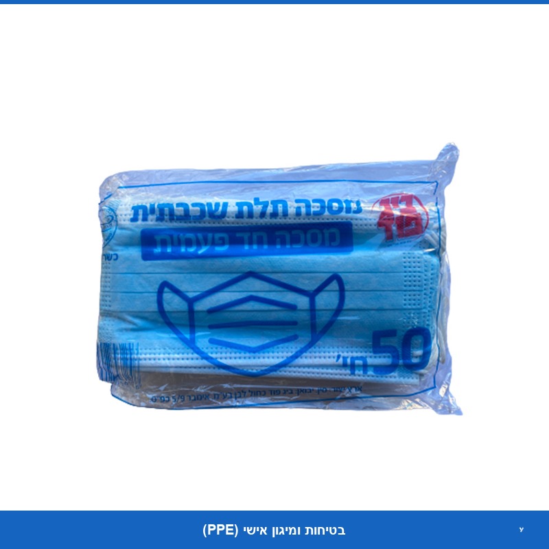 מסכה כירוגית (3 שכבות) - תכלת - 50 יח'