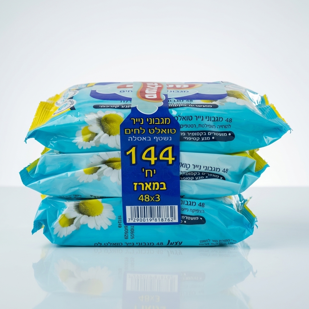 מגבוני נייר טואלט לחים מארז שלשיה - 144 יח'